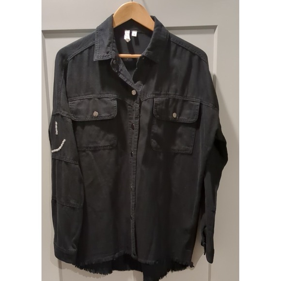ELAN Dolly Smiley Face Y2K Button Up Shacket‎ Shirt Jacket Black Size Small - Picture 1 of 12